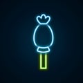 Glowing neon line Opium poppy icon isolated on black background. Poppy Papaver somniferum flower seed head. Colorful