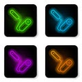 Glowing neon line Paint roller brush icon isolated on white background. Black square button. Vector Royalty Free Stock Photo