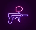 Glowing neon line Paintball gun icon isolated on black background. Colorful outline concept. Vector
