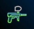 Glowing neon line Paintball gun icon isolated on black background. Colorful outline concept. Vector