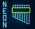 Glowing neon line Pan flute icon isolated on black background. Traditional peruvian musical instrument. Zampona. Folk Royalty Free Stock Photo