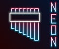 Glowing neon line Pan flute icon isolated on black background. Traditional peruvian musical instrument. Zampona. Folk Royalty Free Stock Photo