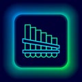 Glowing neon line Pan flute icon isolated on black background. Traditional peruvian musical instrument. Zampona. Folk Royalty Free Stock Photo