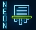 Glowing neon line Paper shredder confidential and private document office information protection icon isolated on black Royalty Free Stock Photo