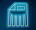 Glowing neon line Paper shredder confidential and private document office information protection icon isolated on blue Royalty Free Stock Photo