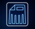Glowing neon line Paper shredder confidential and private document office information protection icon isolated on brick Royalty Free Stock Photo