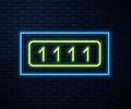 Glowing neon line Password protection and safety access icon isolated on brick wall background. Security, safety