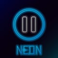 Glowing neon line Pause button icon isolated on black background. Colorful outline concept. Vector