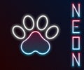 Glowing Neon Line Paw Print Icon Isolated On Black Background. Dog Or Cat Paw Print. Animal Track. Colorful Outline