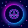 Glowing neon line Peace icon isolated on black background. Hippie symbol of peace. Colorful outline concept. Vector Royalty Free Stock Photo