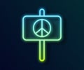 Glowing neon line Peace icon isolated on black background. Hippie symbol of peace. Vector