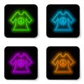 Glowing neon line Peace symbol dress print stamp icon isolated on white background. Black square button. Vector Royalty Free Stock Photo
