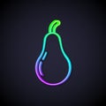 Glowing neon line Pear icon isolated Glowing neon line background. Fruit with leaf symbol. Vector