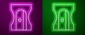 Glowing neon line Pencil sharpener icon isolated on purple and green background. Vector Illustration Royalty Free Stock Photo