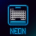 Glowing neon line Periodic table of the elements icon isolated on black background. Colorful outline concept. Vector Royalty Free Stock Photo