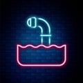 Glowing neon line Periscope in the waves above the water icon isolated on brick wall background. Colorful outline Royalty Free Stock Photo