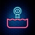 Glowing neon line Periscope in the waves above the water icon isolated on brick wall background. Colorful outline Royalty Free Stock Photo