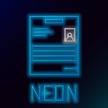 Glowing neon line Personal document icon isolated on black background. File icon. Checklist icon. Business concept