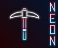 Glowing neon line Pickaxe icon isolated on black background. Colorful outline concept. Vector