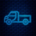 Glowing neon line Pickup truck icon isolated on brick wall background. Vector Illustration Royalty Free Stock Photo