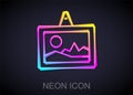 Glowing neon line Picture icon isolated on black background. Vector