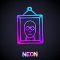 Glowing neon line Picture icon isolated on black background. Vector