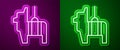 Glowing neon line Pinata icon isolated on purple and green background. Mexican traditional birthday toy. Vector Royalty Free Stock Photo