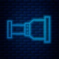 Glowing neon line Pipe adapter icon isolated on brick wall background. Plumbing pipeline parts of different shapes