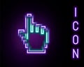 Glowing neon line Pixel hand cursor icon isolated on black background. Pointer hand cursor. Colorful outline concept Royalty Free Stock Photo