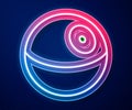 Glowing neon line Planet icon isolated on blue background. Vector