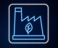 Glowing neon line Plant recycling garbage icon isolated on brick wall background. Vector