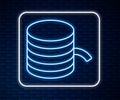 Glowing neon line Plastic filament for 3D printing icon isolated on brick wall background. Vector Royalty Free Stock Photo