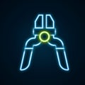 Glowing neon line Pliers tool icon isolated on black background. Pliers work industry mechanical plumbing tool. Colorful