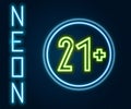 Glowing neon line 21 plus icon isolated on black background. Adults content icon. Colorful outline concept. Vector