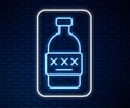 Glowing neon line Poisoned alcohol icon isolated on brick wall background. Vector