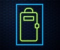 Glowing neon line Police assault shield icon isolated on brick wall background. Vector Royalty Free Stock Photo