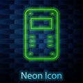 Glowing neon line Police assault shield icon isolated on brick wall background. Vector Royalty Free Stock Photo