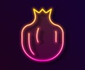 Glowing neon line Pomegranate icon isolated on black background. Garnet fruit. Vector