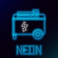 Glowing neon line Portable power electric generator icon isolated on black background. Industrial and home immovable