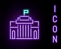 Glowing neon line Prado museum icon isolated on black background. Madrid, Spain. Colorful outline concept. Vector