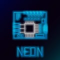 Glowing neon line Printed circuit board PCB icon isolated on black background. Colorful outline concept. Vector Royalty Free Stock Photo