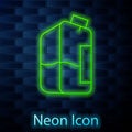 Glowing neon line Printer ink bottle icon isolated on brick wall background. Vector