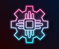 Glowing neon line Processor icon isolated on black background. CPU, central processing unit, microchip, microcircuit Royalty Free Stock Photo