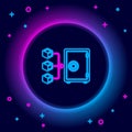 Glowing neon line Proof of stake icon isolated on black background. Cryptocurrency economy and finance collection