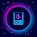 Glowing neon line Proof of stake icon isolated on black background. Cryptocurrency economy and finance collection