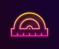 Glowing neon line Protractor grid for measuring degrees icon isolated on black background. Tilt angle meter. Measuring Royalty Free Stock Photo