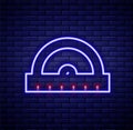 Glowing neon line Protractor grid for measuring degrees icon isolated on brick wall background. Tilt angle meter Royalty Free Stock Photo