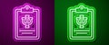 Glowing neon line Psychology icon isolated on purple and green background. Psi symbol. Mental health concept
