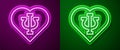 Glowing neon line Psychology icon isolated on purple and green background. Psi symbol. Mental health concept