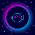 Glowing neon line Puffer fish icon isolated on black background. Fugu fish japanese puffer fish. Colorful outline